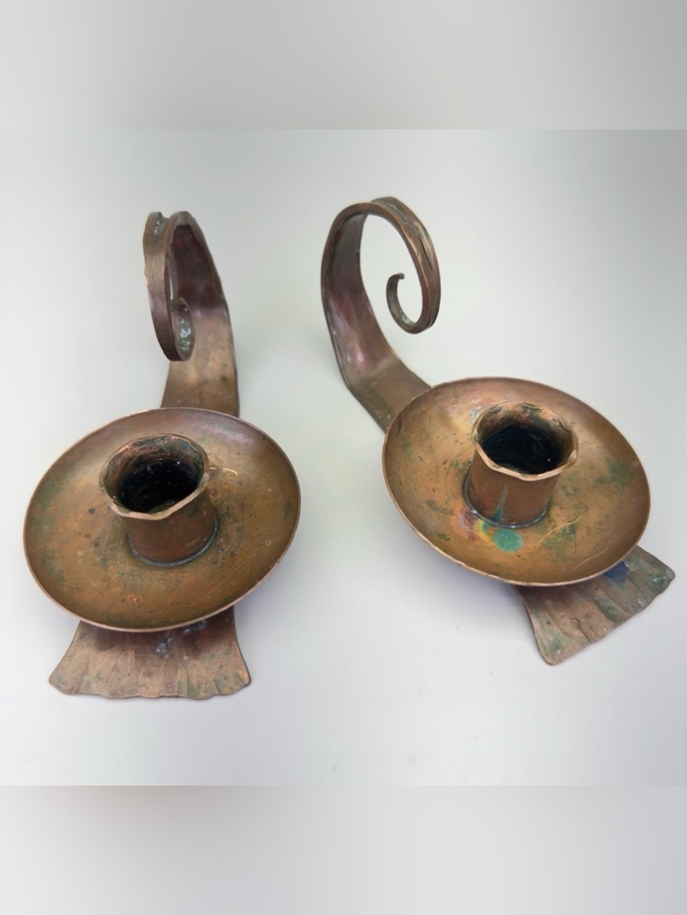 Vintage Erhard Glander Hand Hammered 
Copper Candleholders